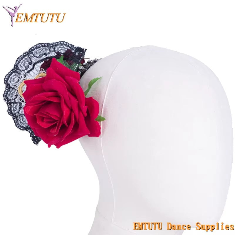 MD014 EMTUTU Don Quixote Ballet Headpiece Paquita Kitri Dance Ballet Dance Headdress Black Red Ballet Stage Tiara Crown Performance