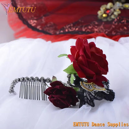 MD014 EMTUTU Don Quixote Ballet Headpiece Paquita Kitri Dance Ballet Dance Headdress Black Red Ballet Stage Tiara Crown Performance