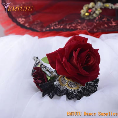 MD014 EMTUTU Don Quixote Ballet Headpiece Paquita Kitri Dance Ballet Dance Headdress Black Red Ballet Stage Tiara Crown Performance