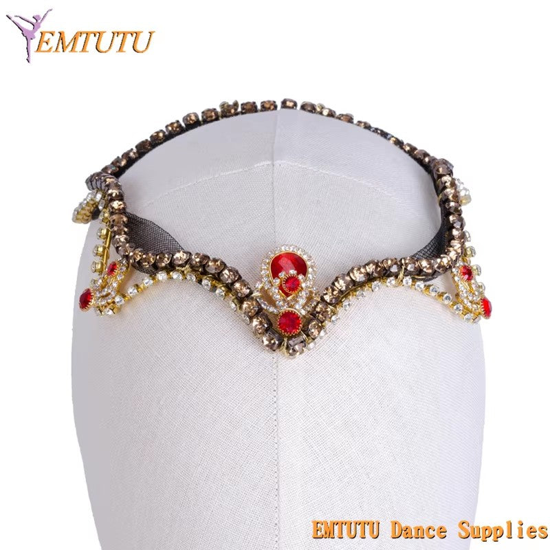 MD021 EMTUTU Don Quixote Professional Ballet Headpiece Ballet Tiara Black Red Golden Ballet Crown Peformance Competition Ballet Headwear