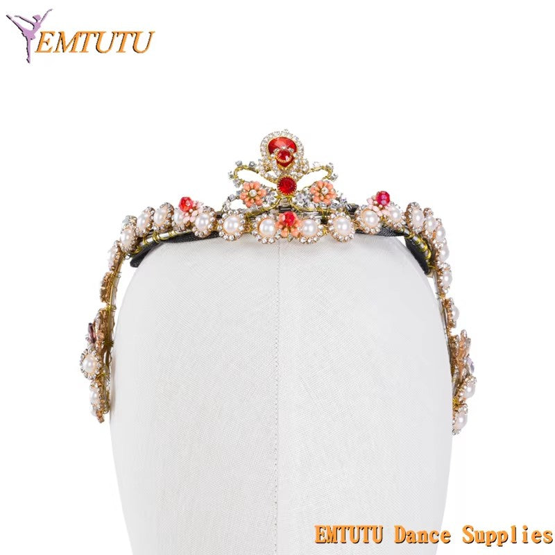 MD022 EMTUTU Blue Silver Ballet Tiara for Women Girls Classical Competition Performance Ballet Crown Handmade Ballet Headdress Headwear adult