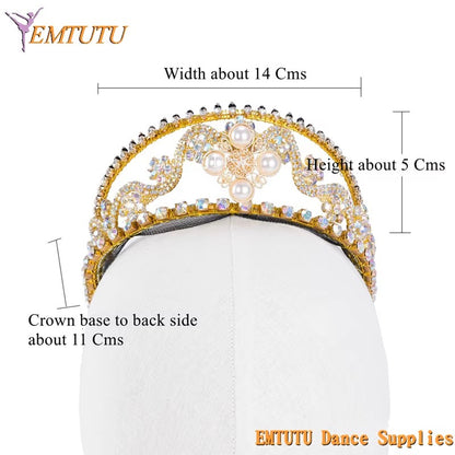 MD023 EMTUTU Gold Color Handmade Professional Ballet Tiara Crown Women Girls Competition Performance Ballet Headpiece Headdress