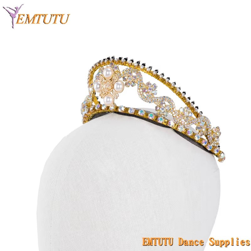 MD023 EMTUTU Gold Color Handmade Professional Ballet Tiara Crown Women Girls Competition Performance Ballet Headpiece Headdress