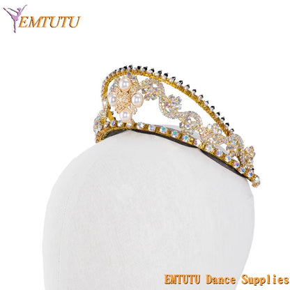 MD023 EMTUTU Gold Color Handmade Professional Ballet Tiara Crown Women Girls Competition Performance Ballet Headpiece Headdress