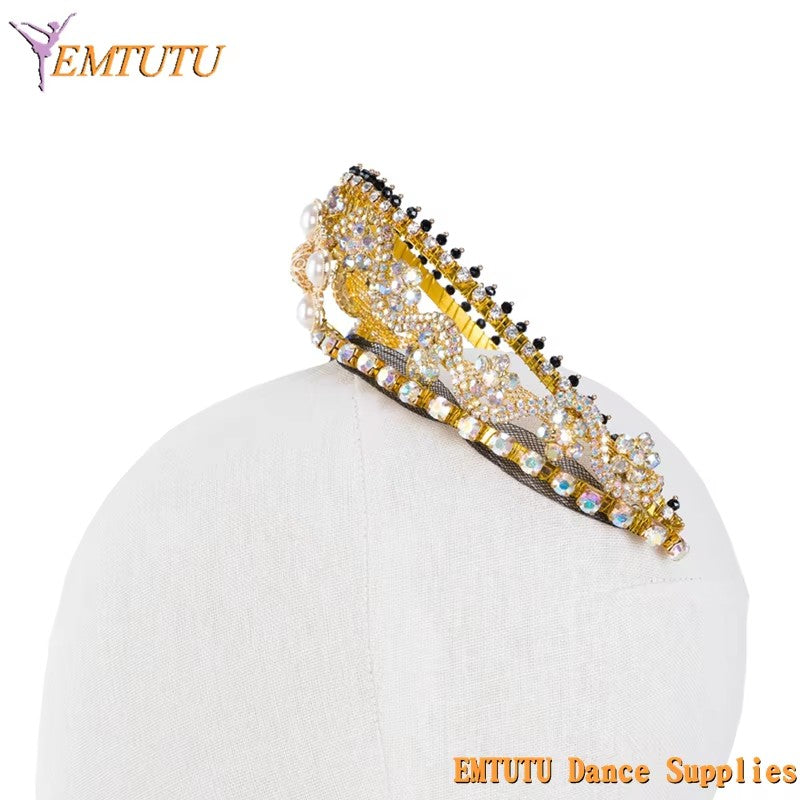 MD023 EMTUTU Gold Color Handmade Professional Ballet Tiara Crown Women Girls Competition Performance Ballet Headpiece Headdress