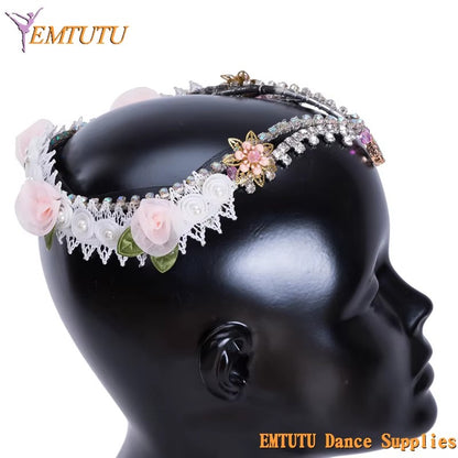 MD033pink EMTUTU Sugar Plum Fairy Diana and Acteon Professional Ballet Tiara Peach Pink Ballet Headpiece Handmade Ballet Headwear for Women Girls