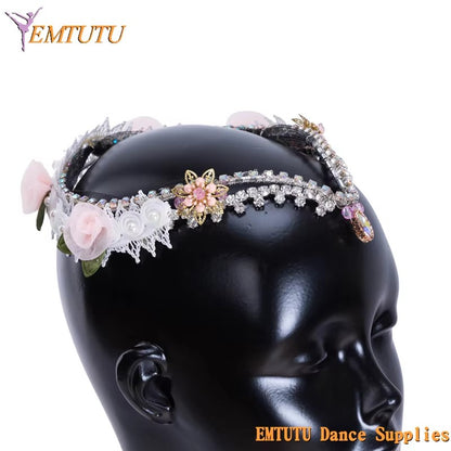 MD033pink EMTUTU Sugar Plum Fairy Diana and Acteon Professional Ballet Tiara Peach Pink Ballet Headpiece Handmade Ballet Headwear for Women Girls