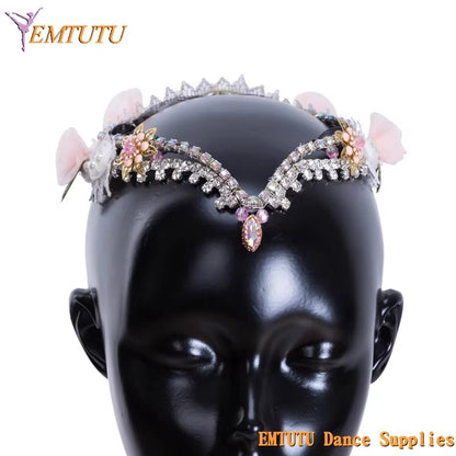 MD033pink EMTUTU Sugar Plum Fairy Diana and Acteon Professional Ballet Tiara Peach Pink Ballet Headpiece Handmade Ballet Headwear for Women Girls