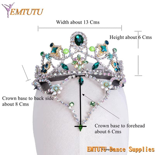 MD025 EMTUTU Green Silver Professional Ballet Headpiece Ballet Tiara Precious Stone Fairy Ballet Performance Crown Headdress Handmade