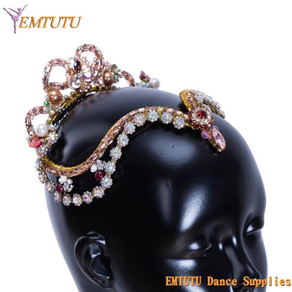 MD027 EMTUTU Aurora Pink Gold Professional Ballet Tiara Ballet Crown Women Girls Sleeping Beauty Ballet Headpiece Handmade Ballet Headwear