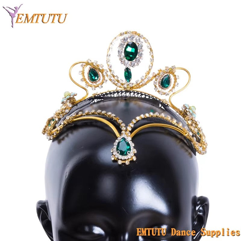 MD028 EMTUTU Le Corsaire Ballet Tiara Golden Green Professional Handmade Ballet Headpiece Ballet Stage Performance Headdress Crown