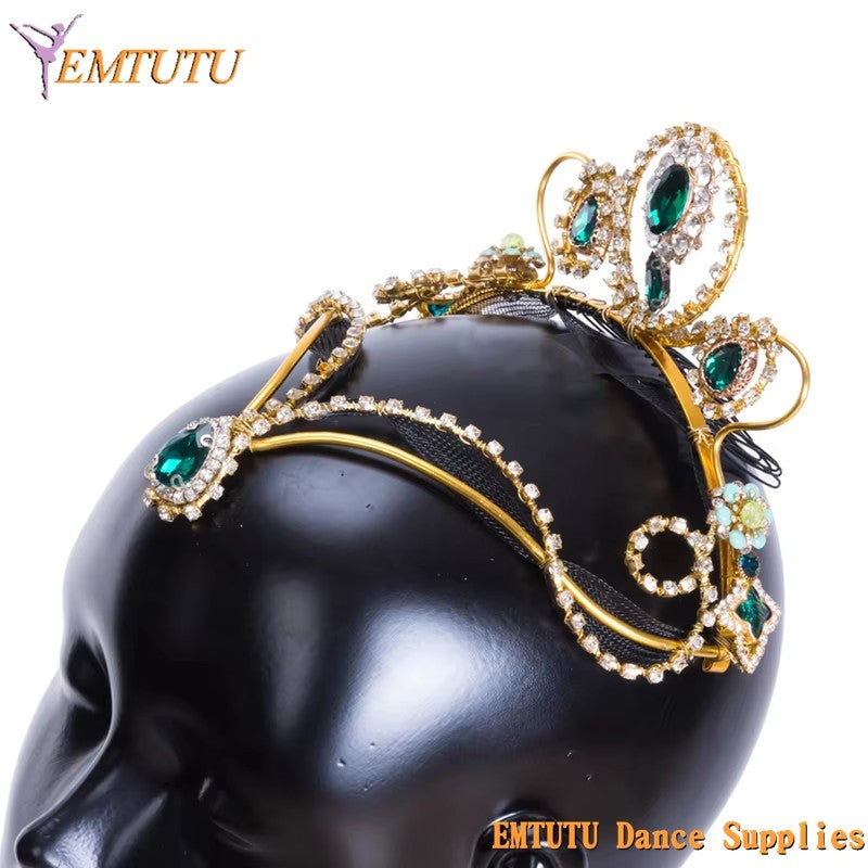 MD028 EMTUTU Le Corsaire Ballet Tiara Golden Green Professional Handmade Ballet Headpiece Ballet Stage Performance Headdress Crown