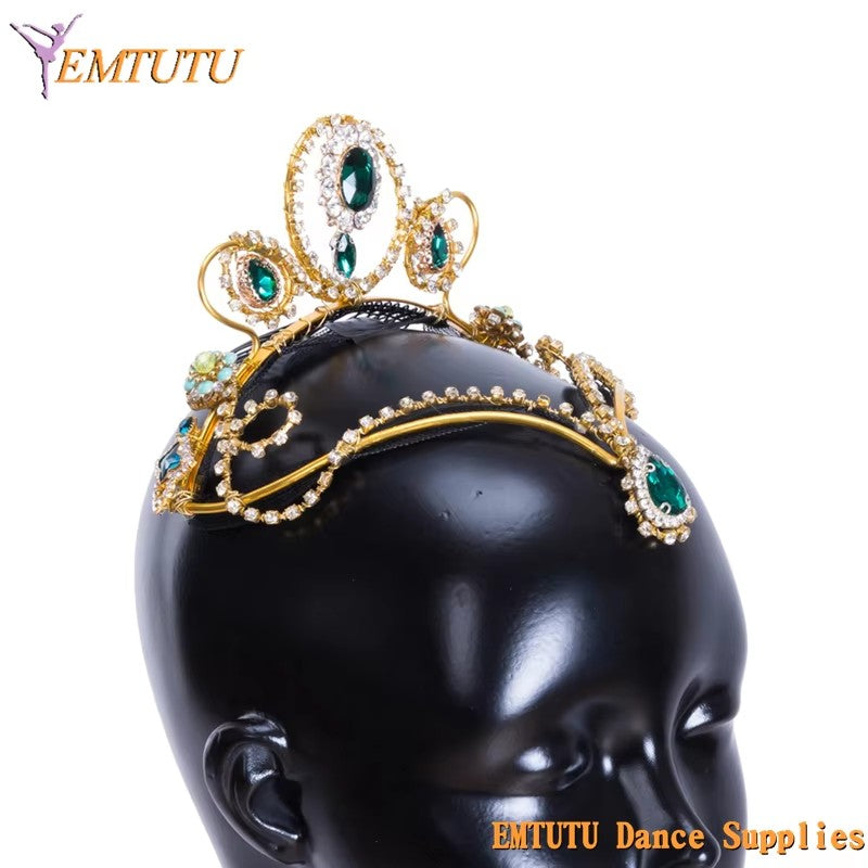 MD028 EMTUTU Le Corsaire Ballet Tiara Golden Green Professional Handmade Ballet Headpiece Ballet Stage Performance Headdress Crown