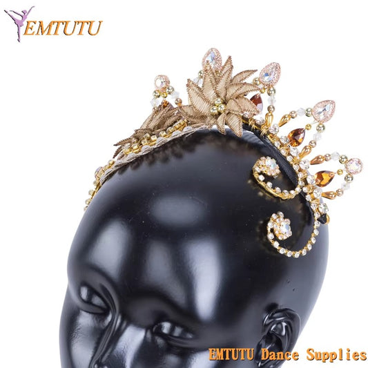 MD029 EMTUTU Golden Yellow Professional Ballet Headpiece Women Girls Performance Competition Ballet Head Wear Handmade Ballet Headdress