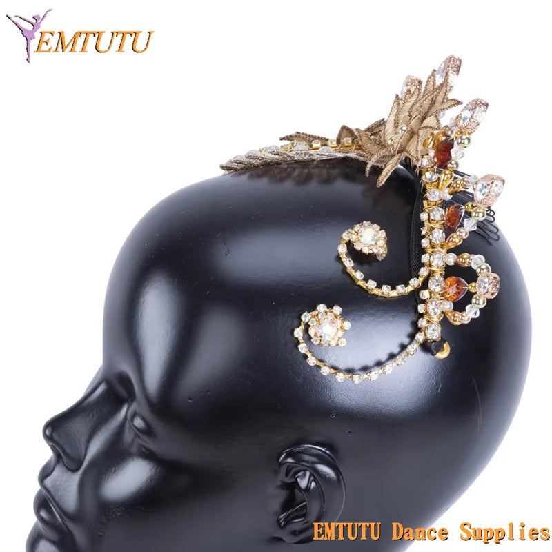 MD029 EMTUTU Golden Yellow Professional Ballet Headpiece Women Girls Performance Competition Ballet Head Wear Handmade Ballet Headdress