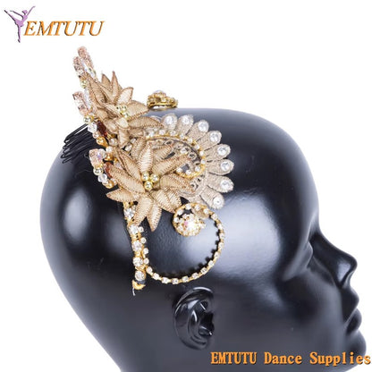 MD029 EMTUTU Golden Yellow Professional Ballet Headpiece Women Girls Performance Competition Ballet Head Wear Handmade Ballet Headdress