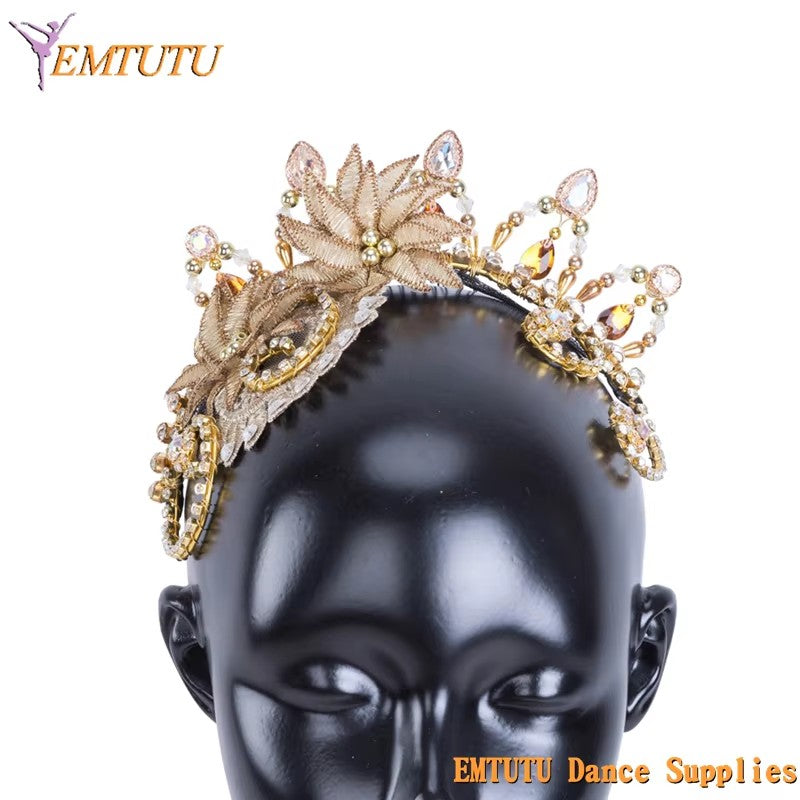 MD029 EMTUTU Golden Yellow Professional Ballet Headpiece Women Girls Performance Competition Ballet Head Wear Handmade Ballet Headdress