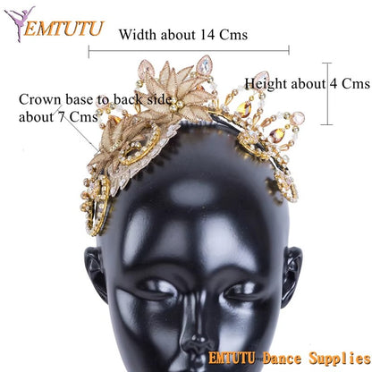 MD029 EMTUTU Golden Yellow Professional Ballet Headpiece Women Girls Performance Competition Ballet Head Wear Handmade Ballet Headdress