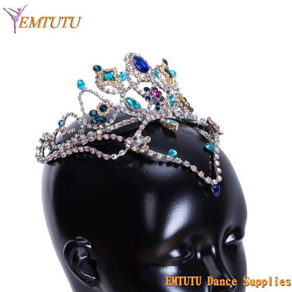 MD030 EMTUTU Women Girls Professional Ballet Performance Ballet Head Wear Blue Silver Handmade Ballet Headdress YAGP Concert Ballet Tiara