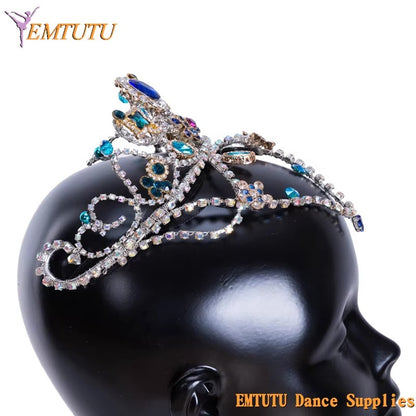 MD030 EMTUTU Women Girls Professional Ballet Performance Ballet Head Wear Blue Silver Handmade Ballet Headdress YAGP Concert Ballet Tiara