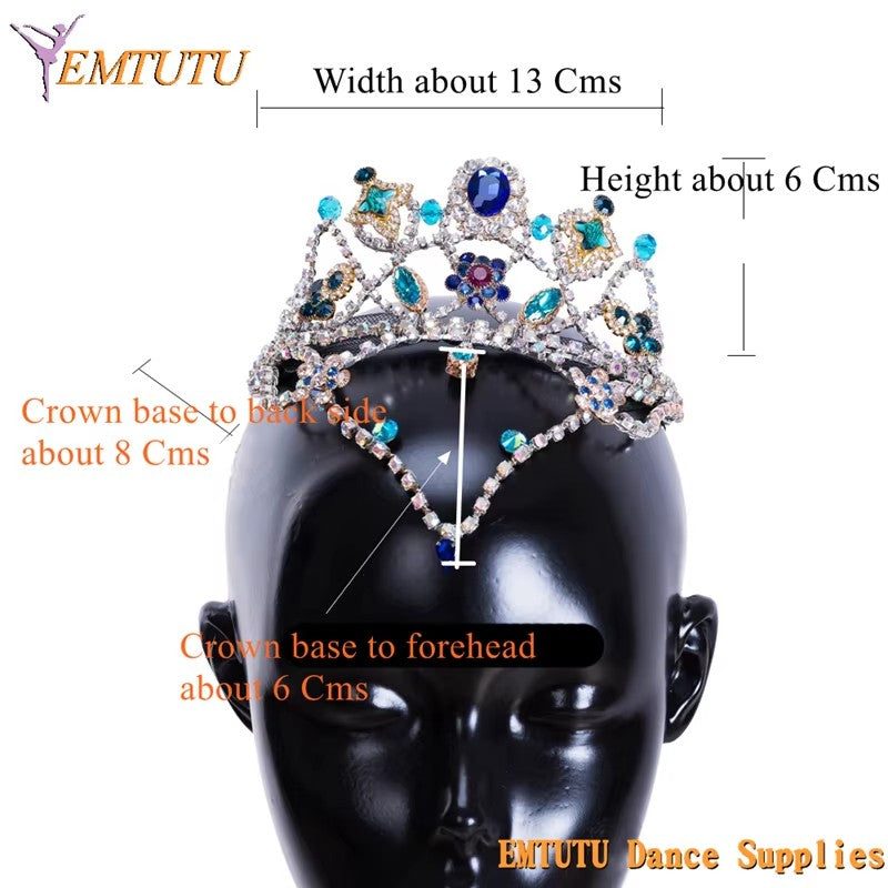 MD030 EMTUTU Women Girls Professional Ballet Performance Ballet Head Wear Blue Silver Handmade Ballet Headdress YAGP Concert Ballet Tiara