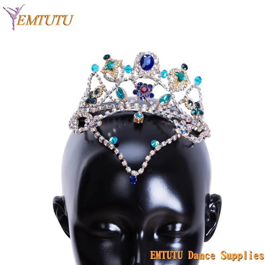 MD030 EMTUTU Women Girls Professional Ballet Performance Ballet Head Wear Blue Silver Handmade Ballet Headdress YAGP Concert Ballet Tiara