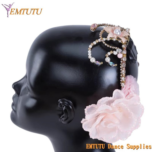 MD031 EMTUTU Sugar Plum Fairy Pink Peach Professional Ballet Headpiece Ballet Tiara Women Adult Ballet Competition Performance Headwear Girls