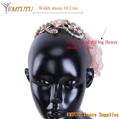 MD031 EMTUTU Sugar Plum Fairy Pink Peach Professional Ballet Headpiece Ballet Tiara Women Adult Ballet Competition Performance Headwear Girls