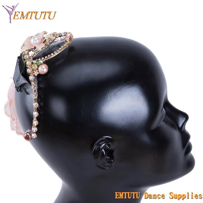 MD031 EMTUTU Sugar Plum Fairy Pink Peach Professional Ballet Headpiece Ballet Tiara Women Adult Ballet Competition Performance Headwear Girls