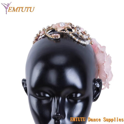 MD031 EMTUTU Sugar Plum Fairy Pink Peach Professional Ballet Headpiece Ballet Tiara Women Adult Ballet Competition Performance Headwear Girls