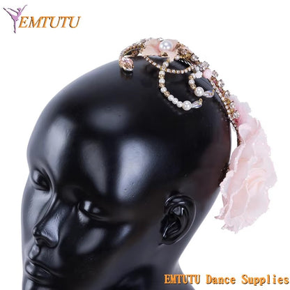 MD031 EMTUTU Sugar Plum Fairy Pink Peach Professional Ballet Headpiece Ballet Tiara Women Adult Ballet Competition Performance Headwear Girls