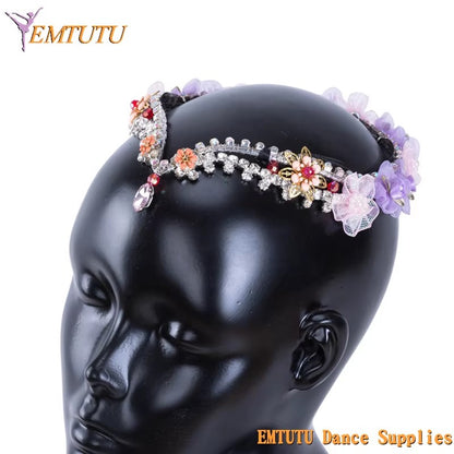 MD033 EMTUTU Peach Pink Lilac Professional Ballet Headpieces Ballet Tiara Women Girls YAGP Fairy Doll Classical Ballet Headdress Handmade