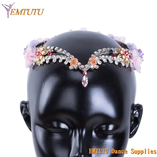 MD033 EMTUTU Peach Pink Lilac Professional Ballet Headpieces Ballet Tiara Women Girls YAGP Fairy Doll Classical Ballet Headdress Handmade