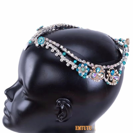 MD034 EMTUTU Blue Silver Ballet Tiara for Women Girls Classical Competition Performance Ballet Crown Handmade Ballet Headdress Headwear adult