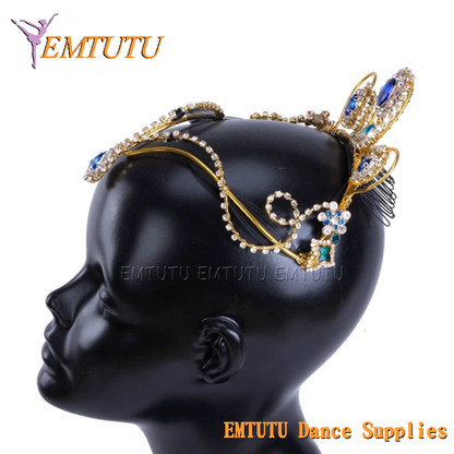 MD036 EMTUTU Le Corsaire Blue Golden Professional Ballet Headpiece Girl Le Pharoah Ballet Tiara YAGP Performance Ballet Crown Headdress Women