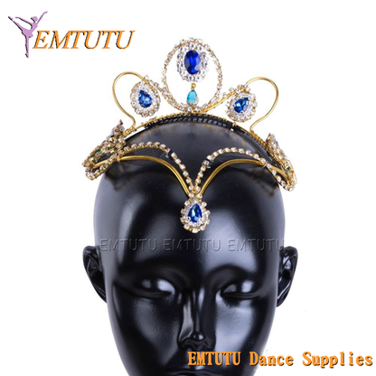 MD036 EMTUTU Le Corsaire Blue Golden Professional Ballet Headpiece Girl Le Pharoah Ballet Tiara YAGP Performance Ballet Crown Headdress Women