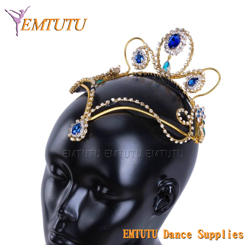 MD036 EMTUTU Le Corsaire Blue Golden Professional Ballet Headpiece Girl Le Pharoah Ballet Tiara YAGP Performance Ballet Crown Headdress Women