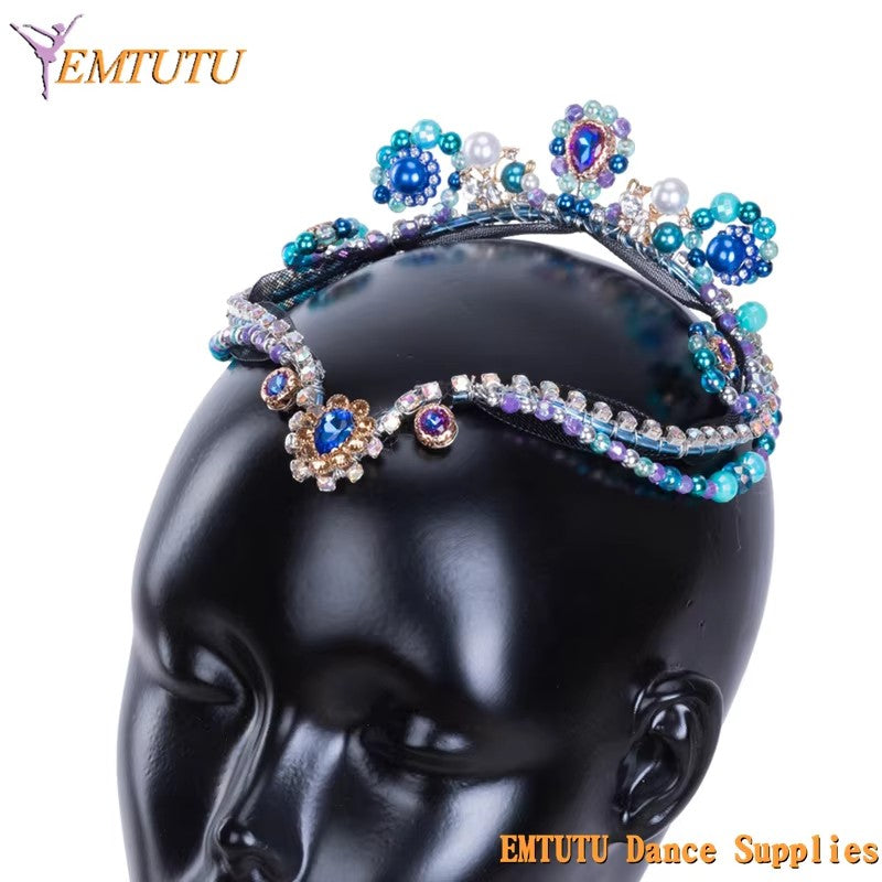 MD037 EMTUTU Handmade Women Ballet Tiara Professional Ballet Headpiece Blue Silver Le Corsaire Classical Ballet Headdress Headwear AdultGirls