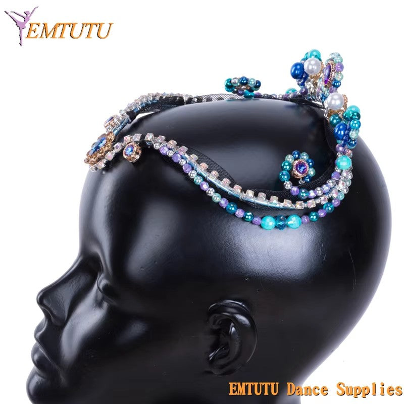 MD037 EMTUTU Handmade Women Ballet Tiara Professional Ballet Headpiece Blue Silver Le Corsaire Classical Ballet Headdress Headwear AdultGirls