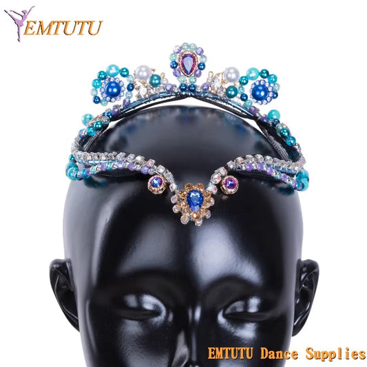 MD037 EMTUTU Handmade Women Ballet Tiara Professional Ballet Headpiece Blue Silver Le Corsaire Classical Ballet Headdress Headwear AdultGirls