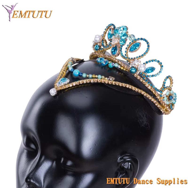 MD039 EMTUTU Le Corsaire Blue Golden Professional Ballet Headpiece Girl Le Pharoah Ballet Tiara YAGP Performance Ballet Crown Headdress Women