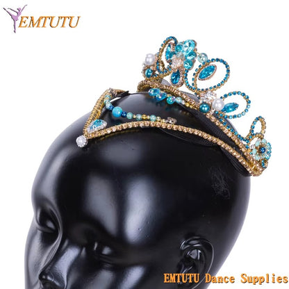 MD039 EMTUTU Le Corsaire Blue Golden Professional Ballet Headpiece Girl Le Pharoah Ballet Tiara YAGP Performance Ballet Crown Headdress Women