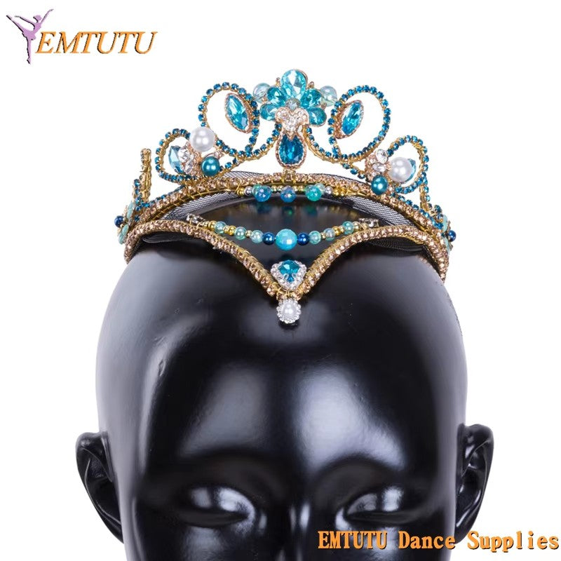 MD039 EMTUTU Le Corsaire Blue Golden Professional Ballet Headpiece Girl Le Pharoah Ballet Tiara YAGP Performance Ballet Crown Headdress Women