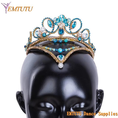 MD039 EMTUTU Le Corsaire Blue Golden Professional Ballet Headpiece Girl Le Pharoah Ballet Tiara YAGP Performance Ballet Crown Headdress Women