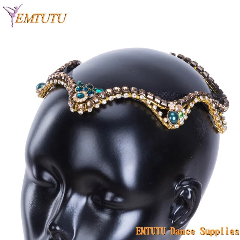 MD041 EMTUTU Le Corsaire Professional Ballet Headpiece Ballet Tiara Green Golden Balck Ballet Headwear Women Girls YAPG Performance Headdress