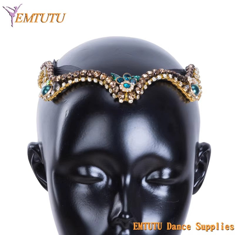 MD041 EMTUTU Le Corsaire Professional Ballet Headpiece Ballet Tiara Green Golden Balck Ballet Headwear Women Girls YAPG Performance Headdress