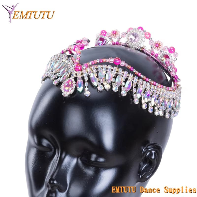 MD042 EMTUTU Pink Professional Ballet Tiara Crown Women Pink Handmade YAGP Concert Ballet Headdress Adult Girls Ballerina Dance Headdress