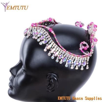 MD042 EMTUTU Pink Professional Ballet Tiara Crown Women Pink Handmade YAGP Concert Ballet Headdress Adult Girls Ballerina Dance Headdress