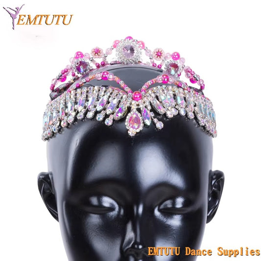 MD042 EMTUTU Pink Professional Ballet Tiara Crown Women Pink Handmade YAGP Concert Ballet Headdress Adult Girls Ballerina Dance Headdress