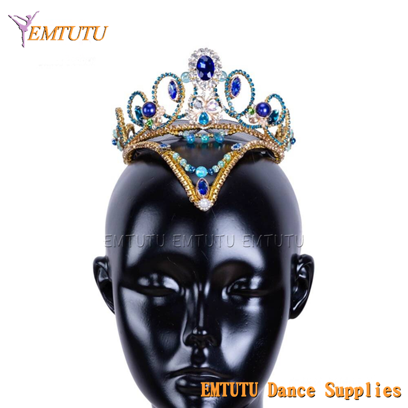 MD043 EMTUTU Le Corsaire Blue Golden Professional Ballet Headpiece Girl Le Pharoah Ballet Tiara YAGP Performance Ballet Crown Headdress Women